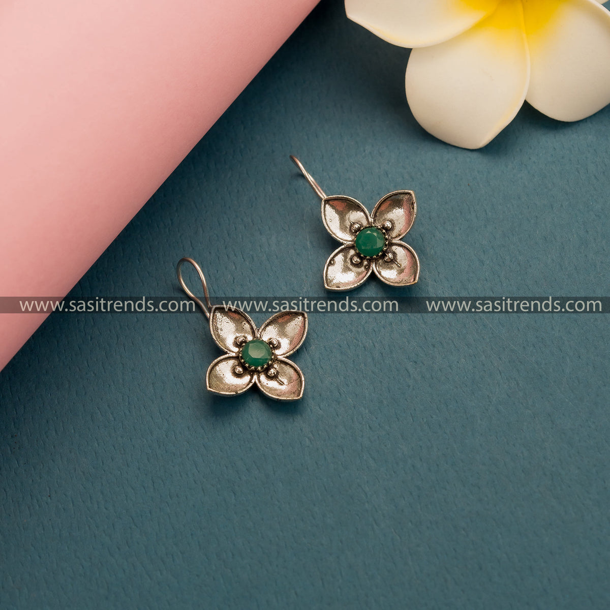 German Silver Stylist Little Flower Earrings with Fish Hook For