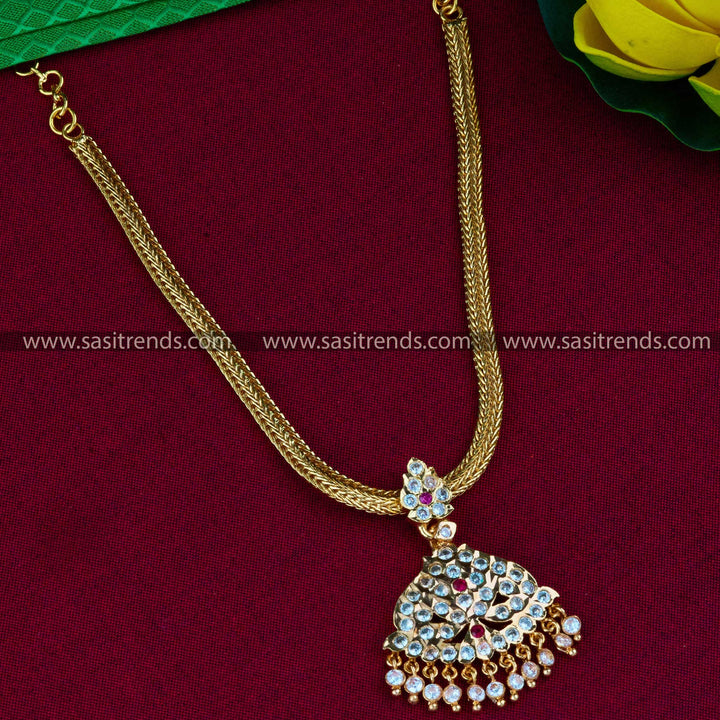 One Gram Micro Gold Plated Attigai Jewelry with Flexible Chain & AD Stones