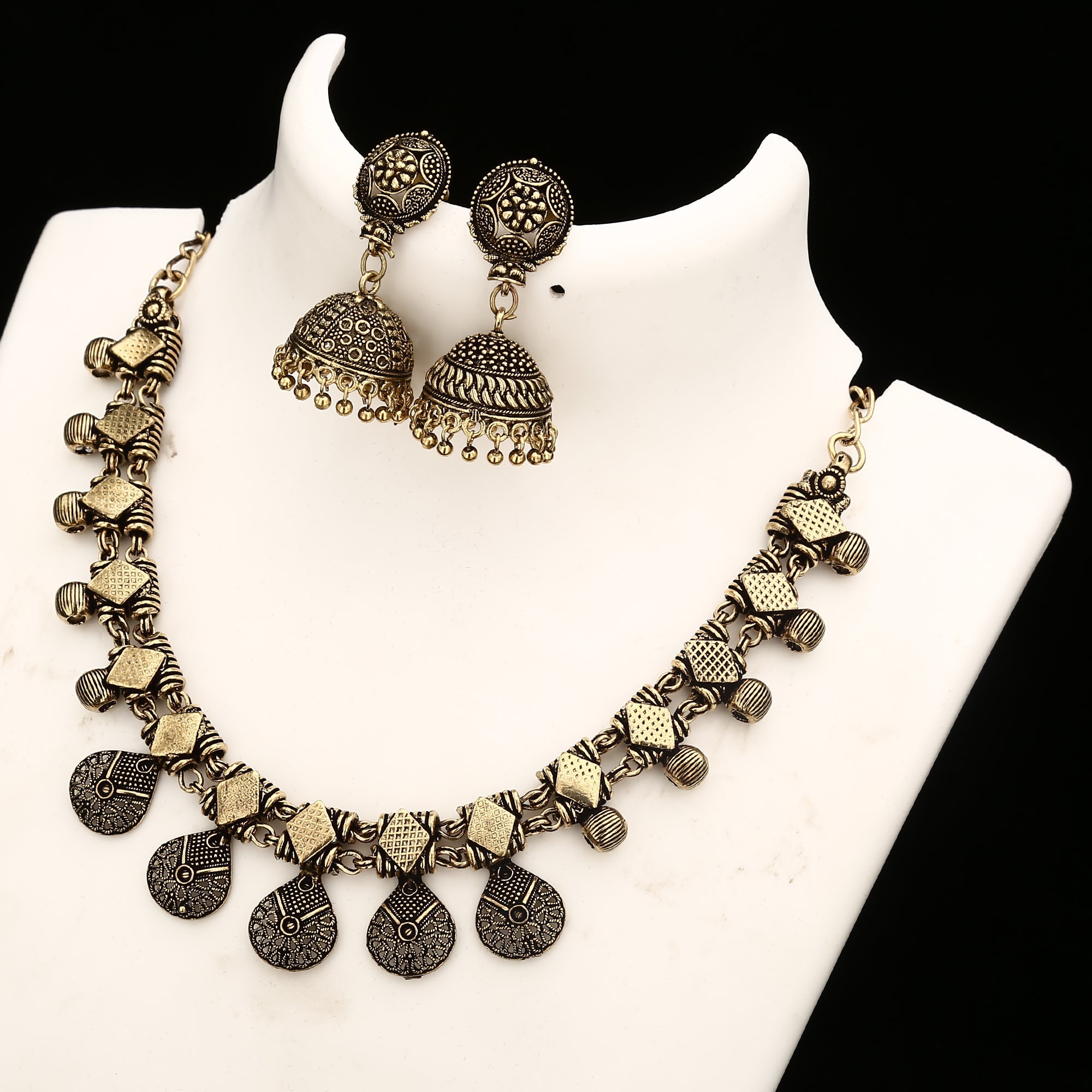 Oxidised Antique Gold Plated Jhumka Earrings Jewellery Set Online Shopping 