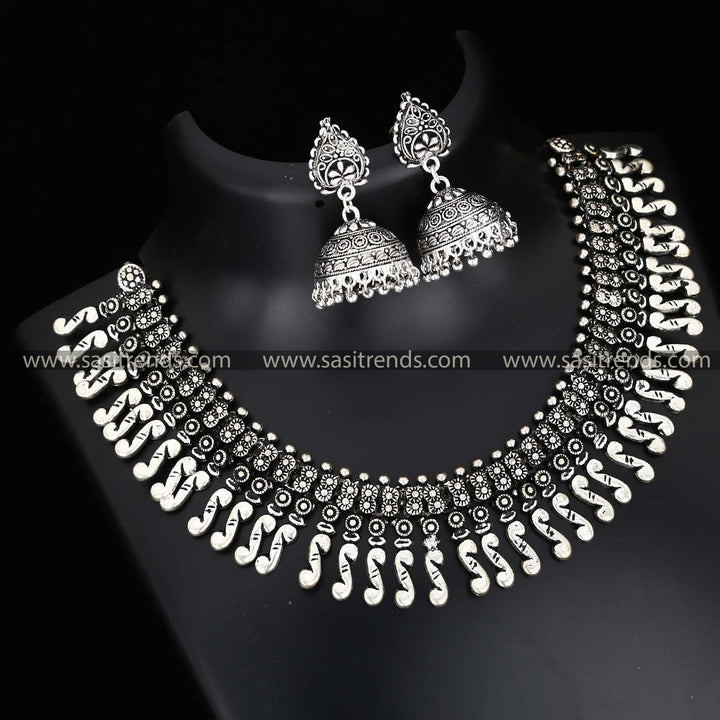 Kolhapuri-Inspired Oxidised Silver Jewellery Set - Sasitrends Ethnic Series