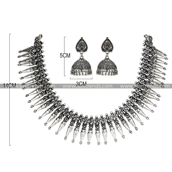 Handcrafted oxidised silver adornment with tribal choker and earrings set 