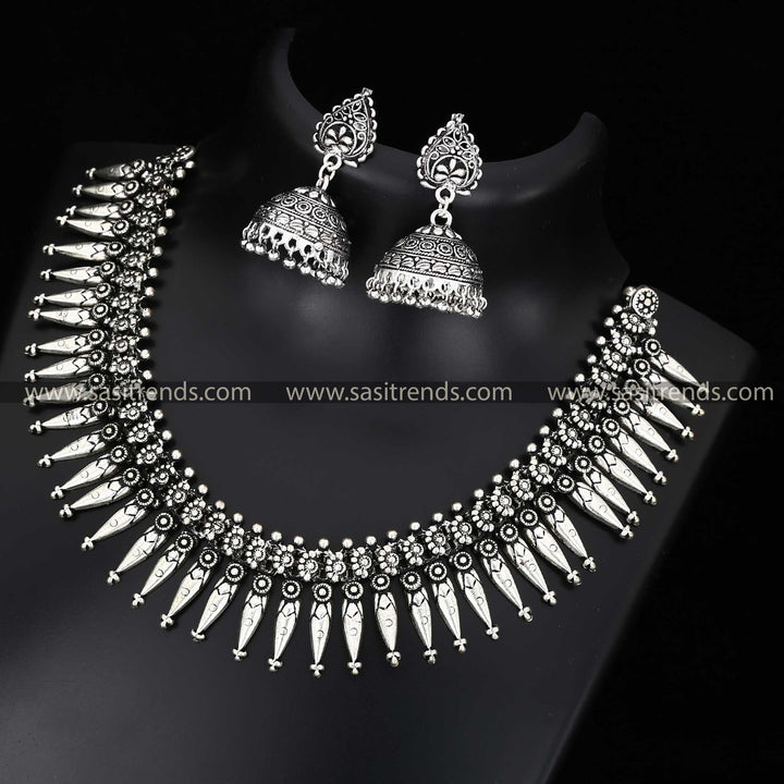 Oxidised silver tribal choker set with matching ethnic earrings Navarathiri Special Jewellery Set