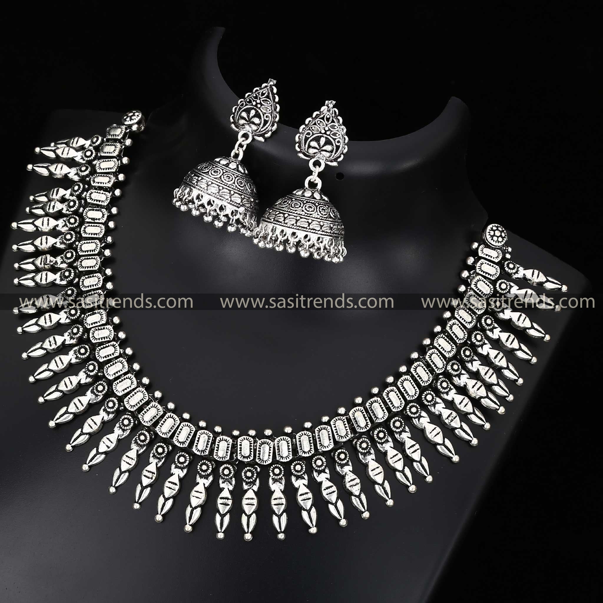 Oxidised silver necklace with spiral design and artisan earrings set Navarathiri Elegance