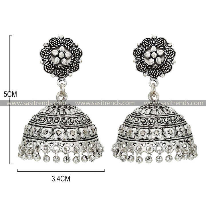 Elegant Oxidised Silver Earrings with Floral Embellishment 