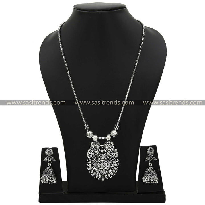 Intricate Oxidised Silver Peacock Jewelry Set by Mayurika Sasitrends Online Shopping