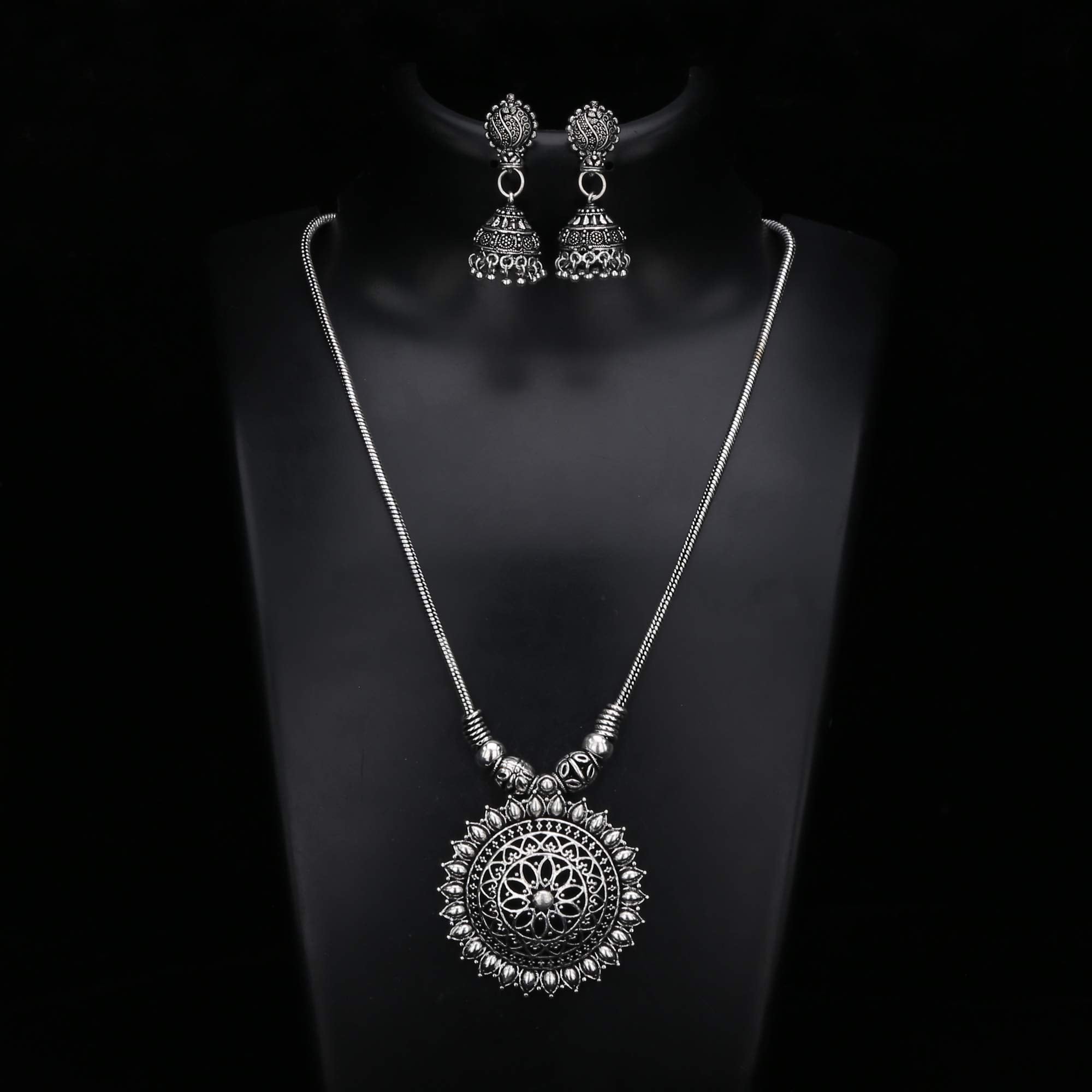 Elegant Oxidised Pendant Jewellery With Earrings Sasitrends