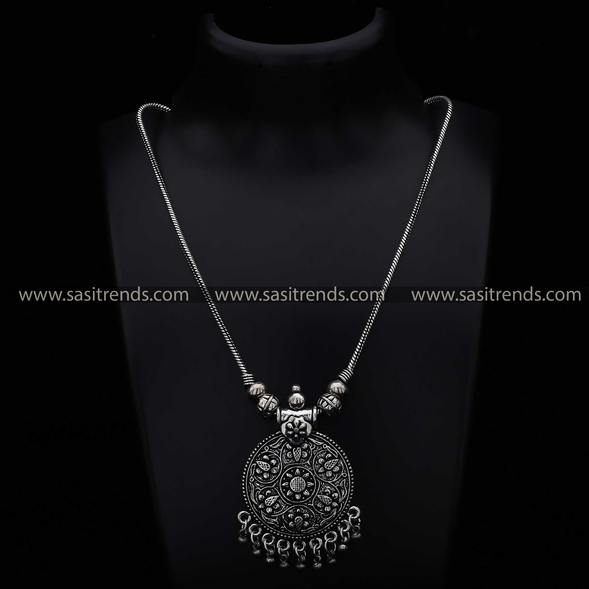 Oxidised necklace with intricate floral mandala design Navarathiri Special Jewellery