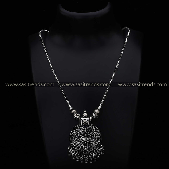 Oxidised necklace with intricate floral mandala design Navarathiri Special Jewellery