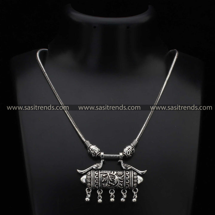 Latest oxidised necklace with elegant peacock embellishments sasitrends navarathiri special