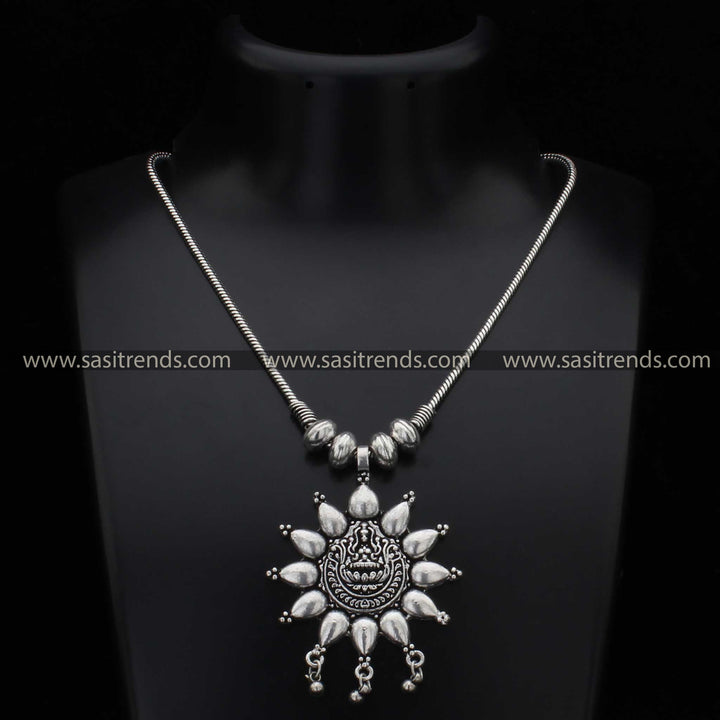 Oxidised necklace with detailed Lakshmi motif pendant navarathiri special jewellery sasitrends