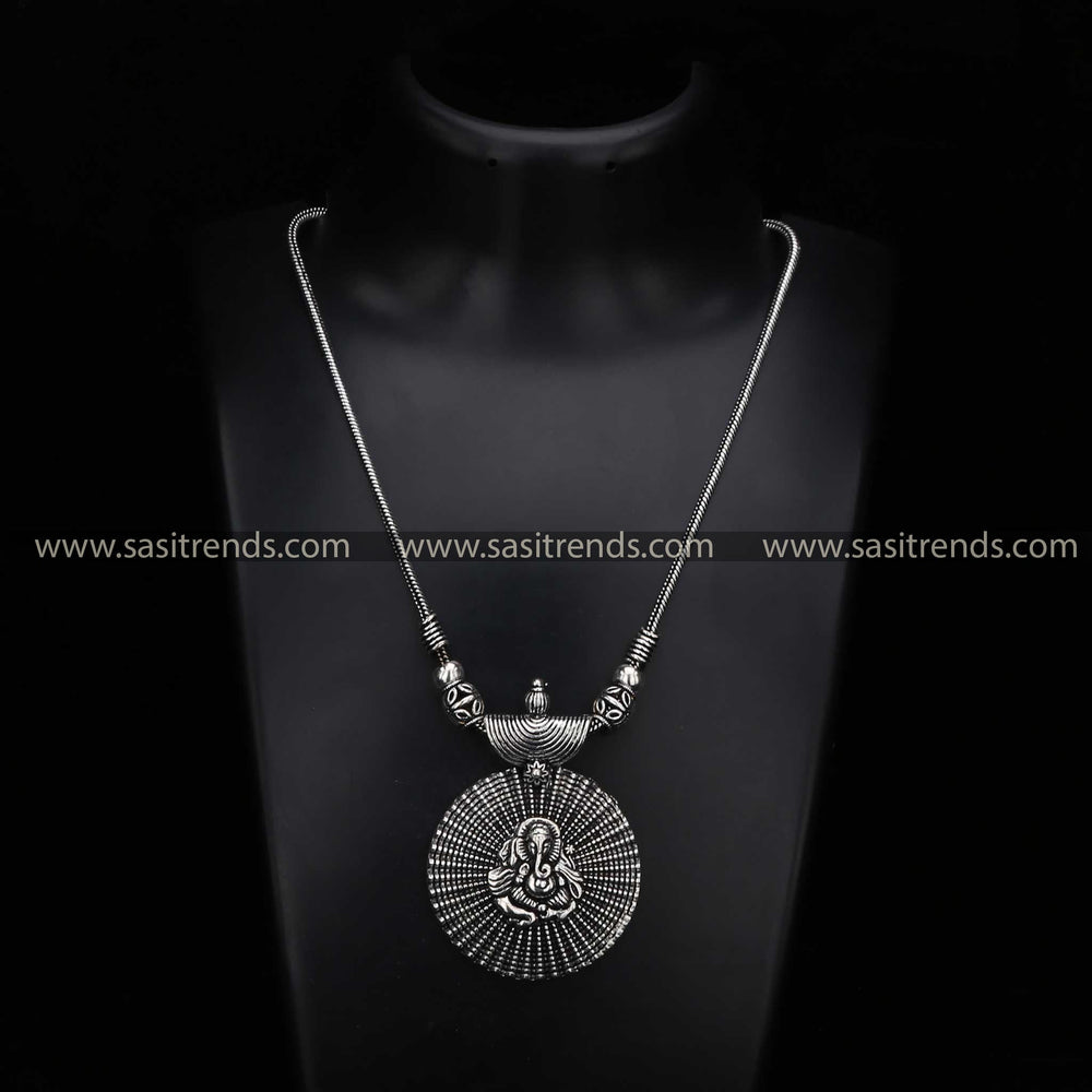 Oxidised Necklace with Lord Ganesha Motif Navarathiri Elegance