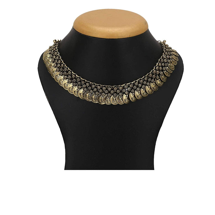 Oxidised Antique Gold Plated Lakshmi Coin Choker Necklace Sasitrends