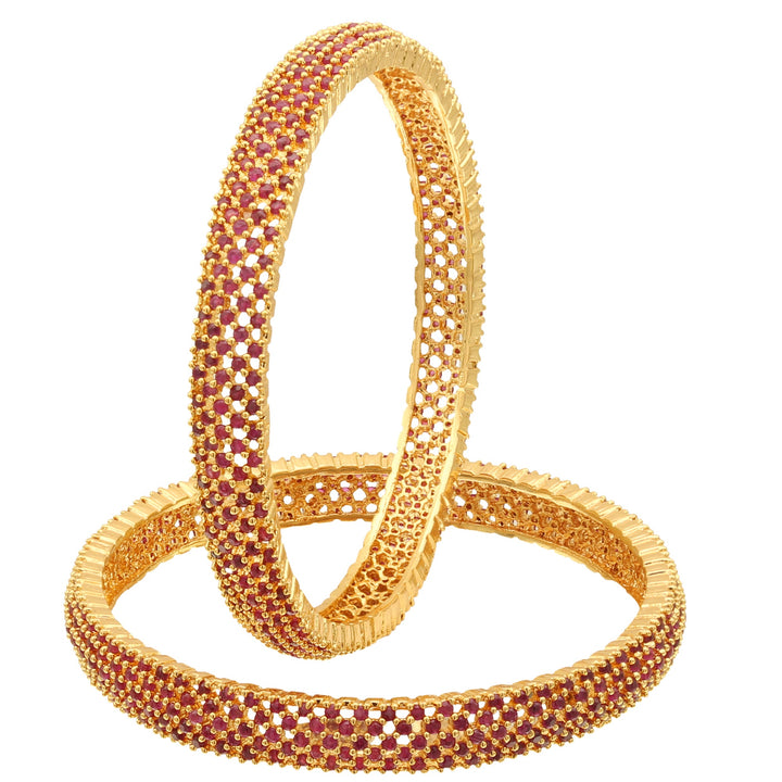 Traditional Wear Micro Gold Plated Ruby Stone Studded Bangles