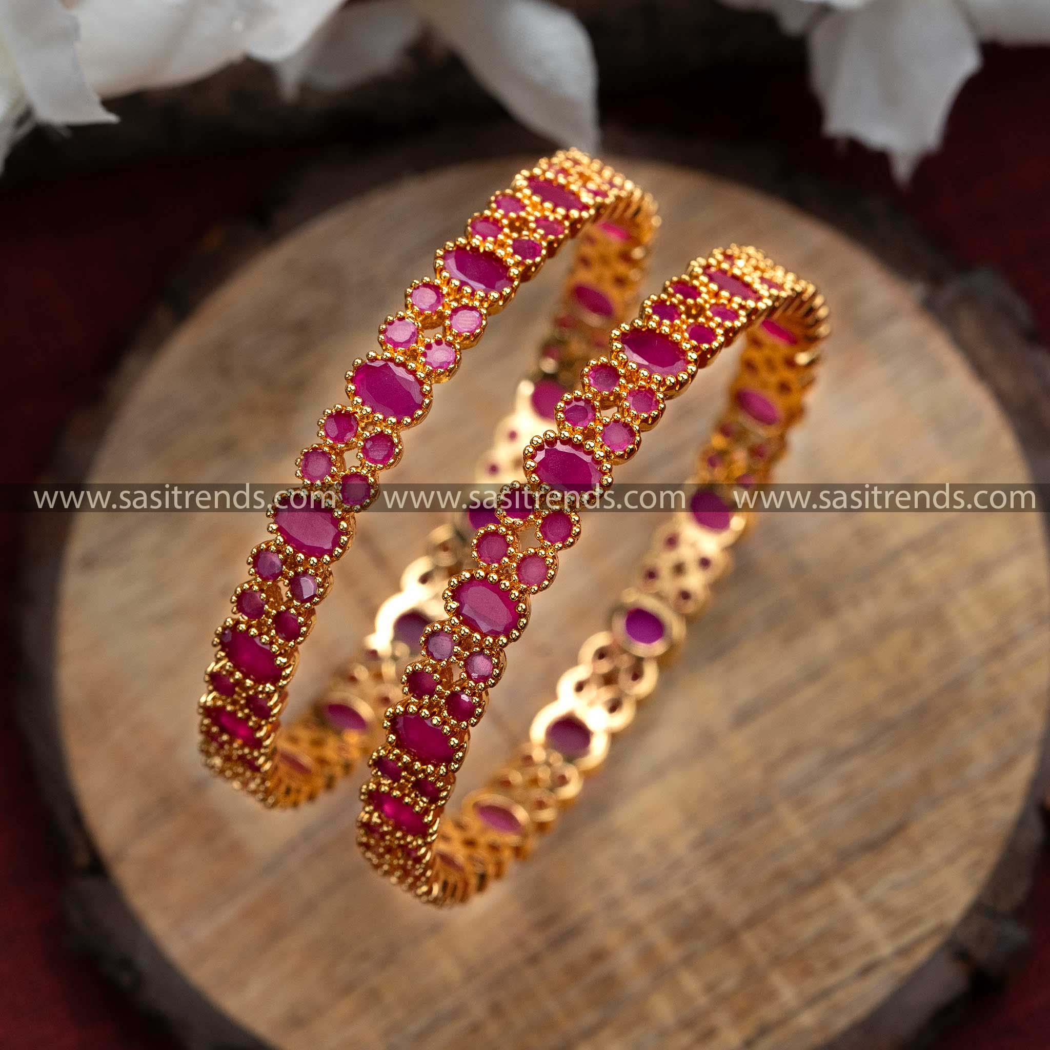 Trending Micro Gold Plated American Diamond Ruby Stone Bangles - Online Shopping