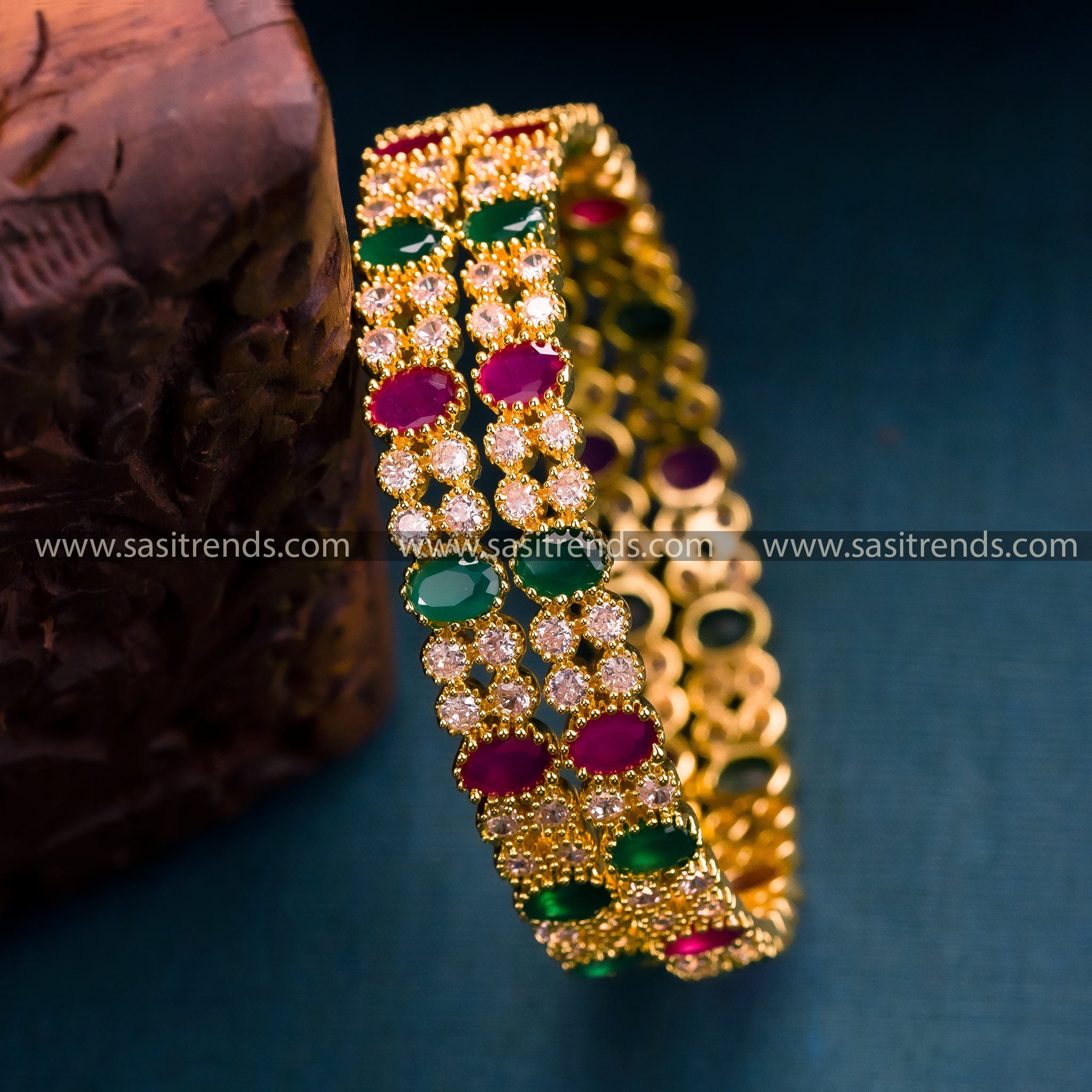 Stunning Micro Gold Plated American Diamond Bangles for Online Shopping