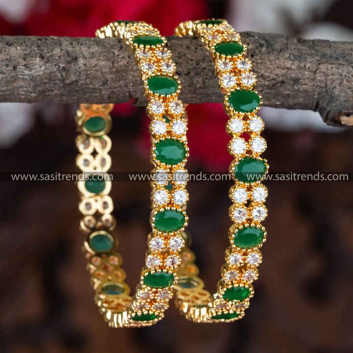 Micro Gold Plated American Diamond Bangles-Perfect Traditional Wear 