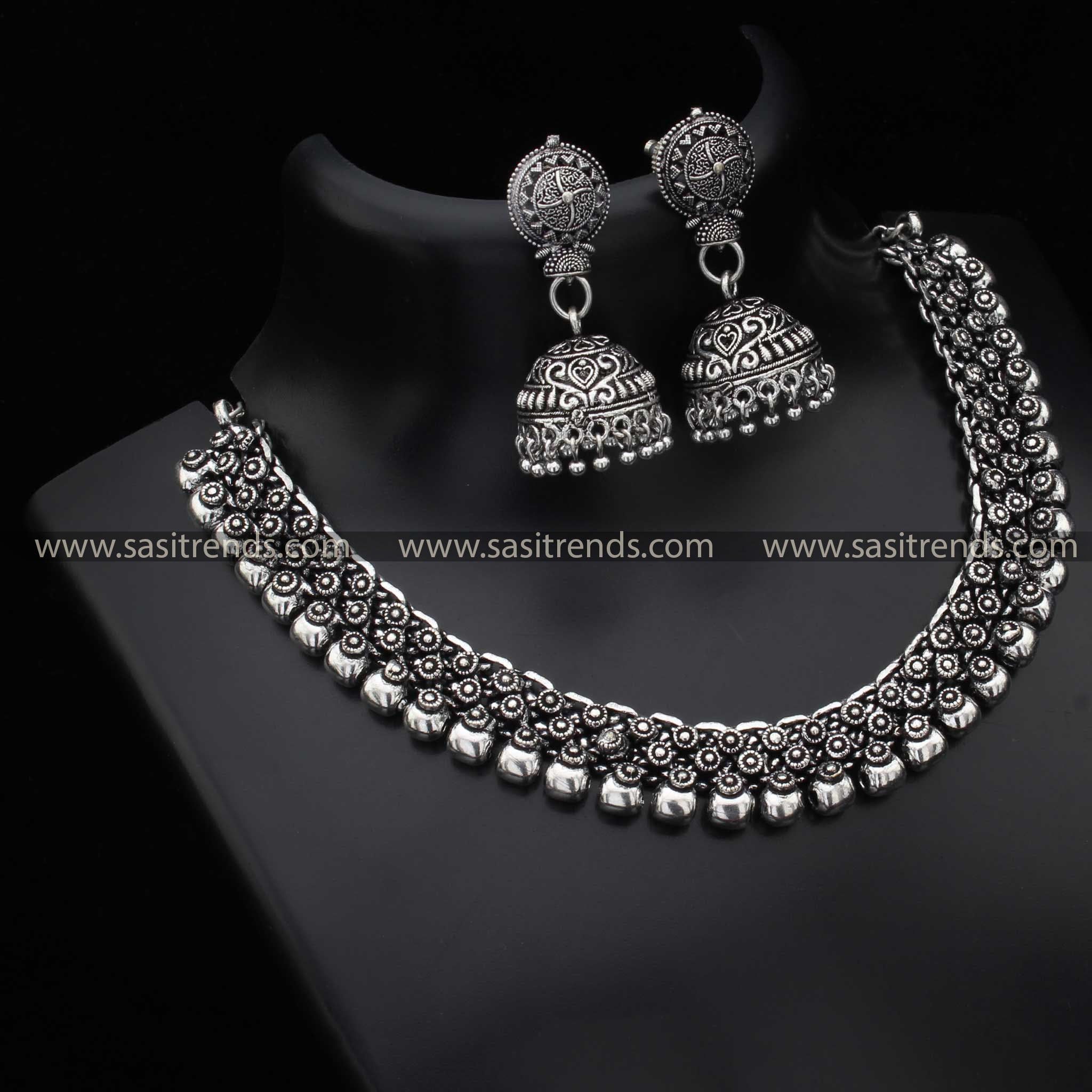 Elegant Oxidised Silver Madhura Necklace with Signature Jhumka Earrings Navarathiri Special 