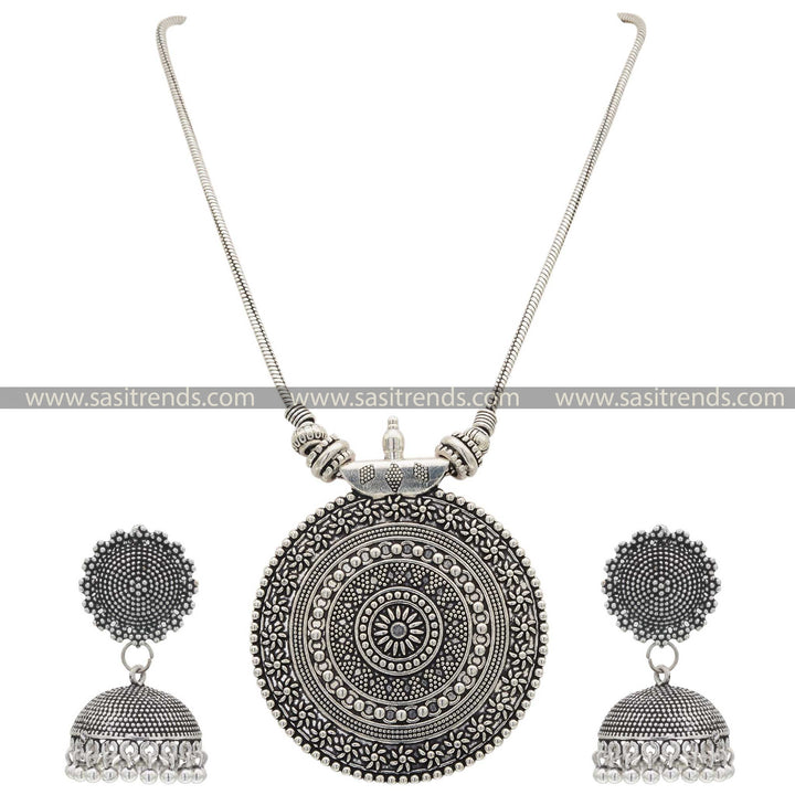 Nayanthara Style Oxidised Chakra Pendant with Jhumka Earrings Jewellery Set Navarathiri Special