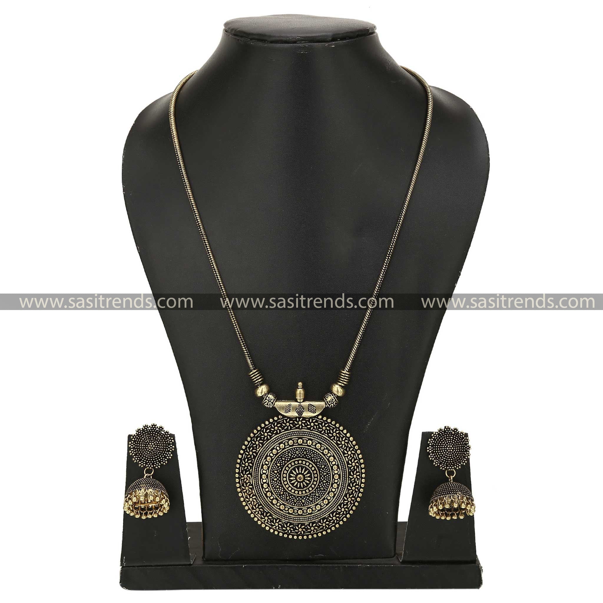 Oxidised Silver Pendant and Jhumka Jewellery Set in Nayanthara Design Online Shopping