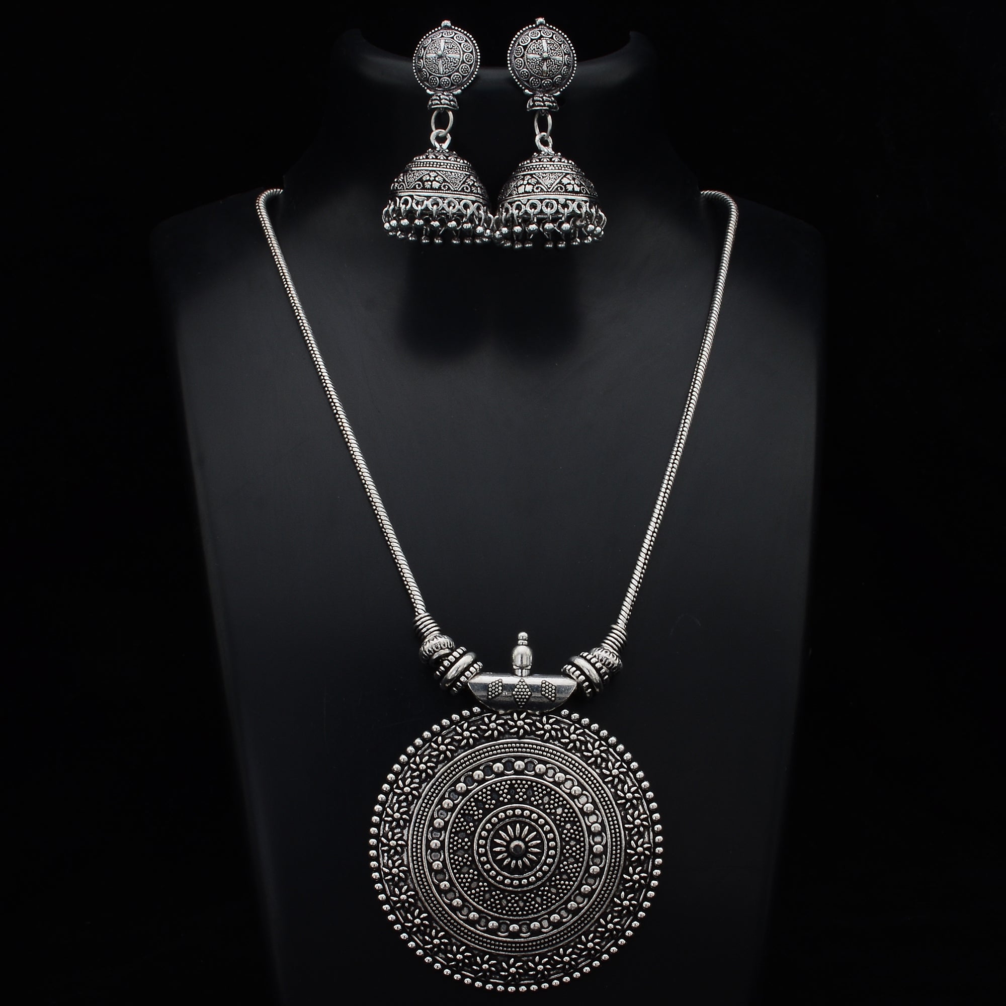 Oxidised german Silver Necklace and Earrings for Navarathiri Special 