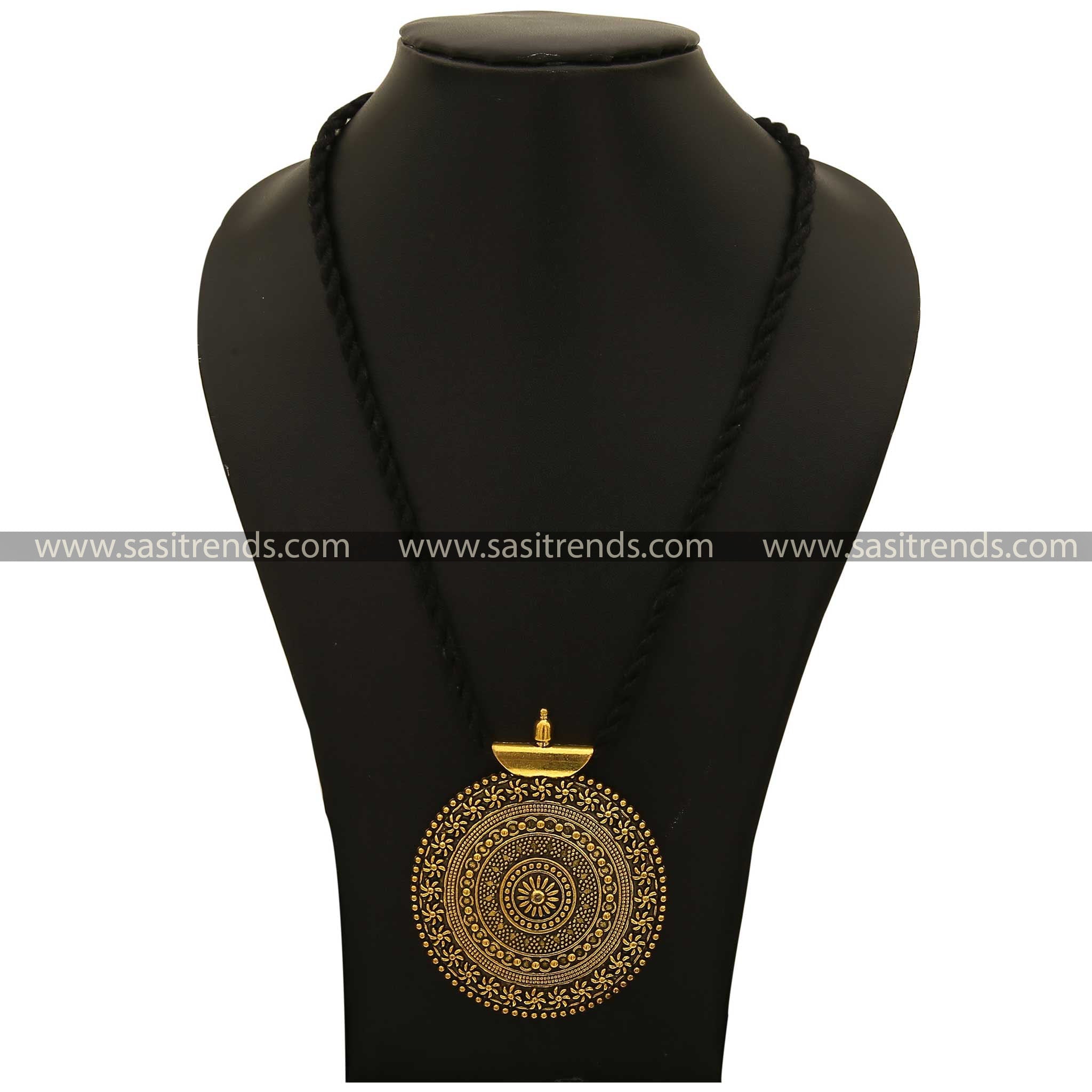 Oxidised Antique Gold Pendant Necklace With Black Thread Navarathiri Sasitrends