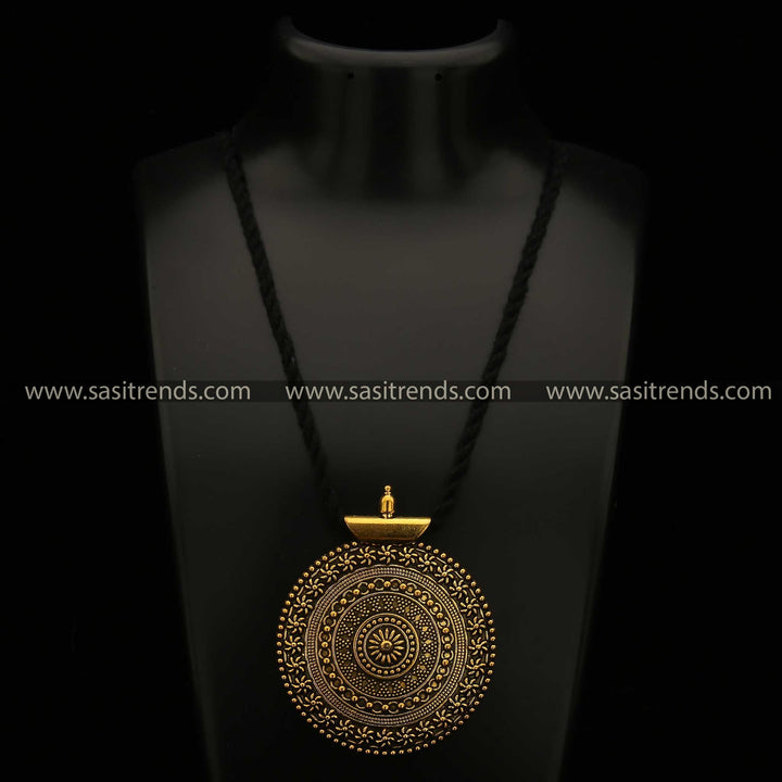 Antique Gold Pendant Necklace With Black Thread Navarathiri Special Sasitrends