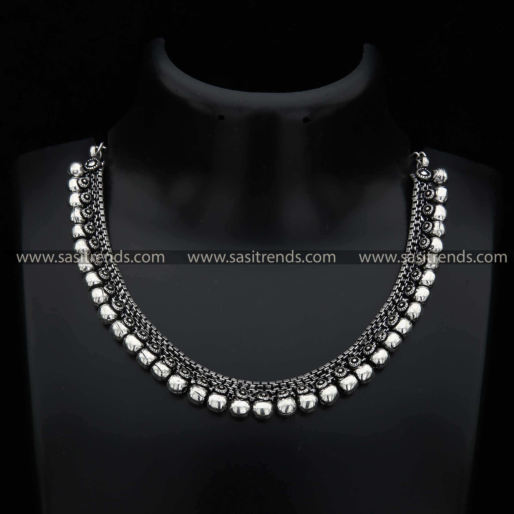 Aabharana Classic Oxidised Silver Ball Aabharana Necklace Front View