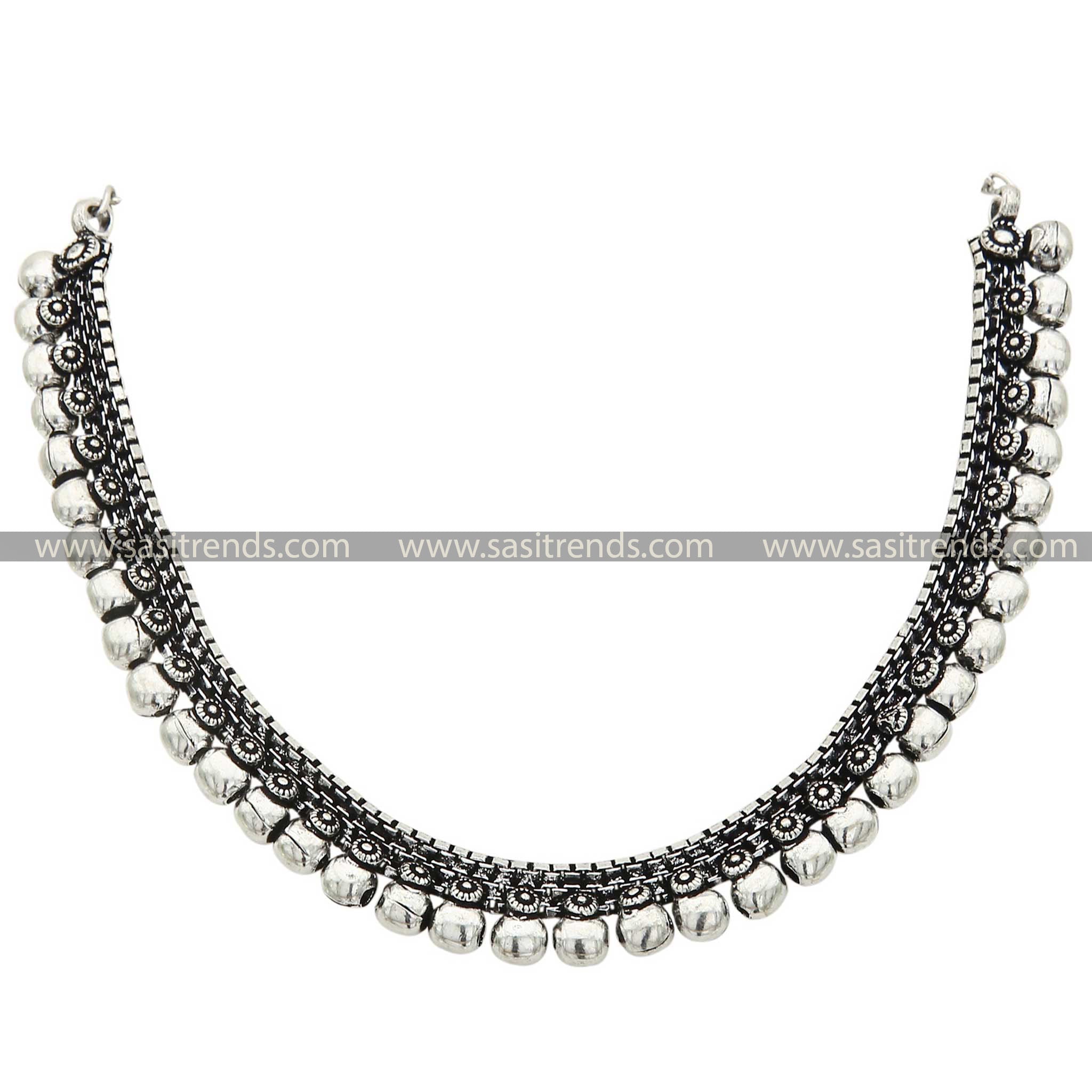 Elegant Aabharana Oxidised Silver Ball Necklace with Intricate Etchings