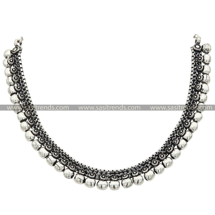 Elegant Aabharana Oxidised Silver Ball Necklace with Intricate Etchings