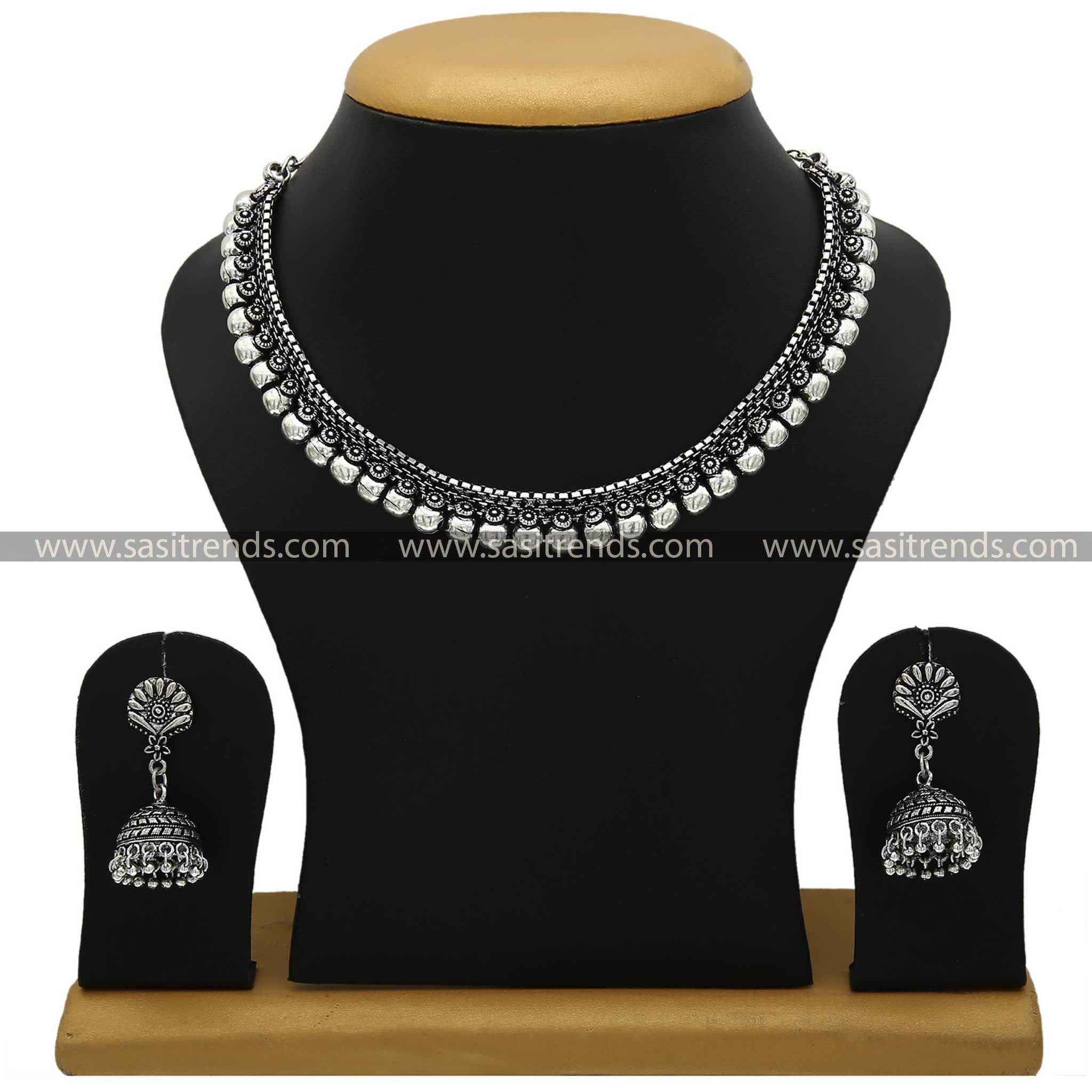 Oxidised Navarathiri Jewellery Set With Jhumka Earrings