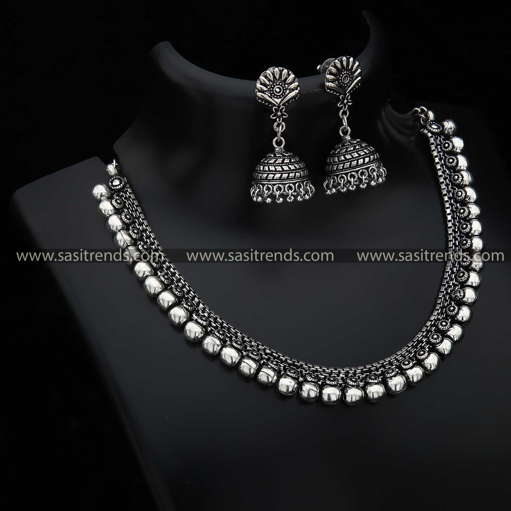 Latest Oxidised Choker Jewellery Set With Jhumka Earrings Sasitrends Online Shopping