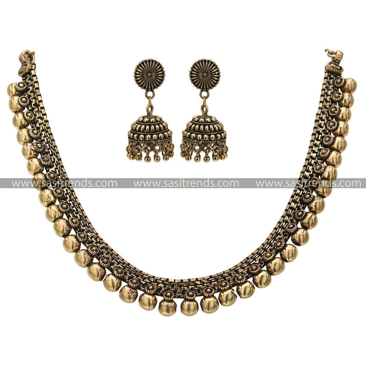 Traditional Ball Necklace Set in Antique Gold Colour by Aabharana Sasitrends Online