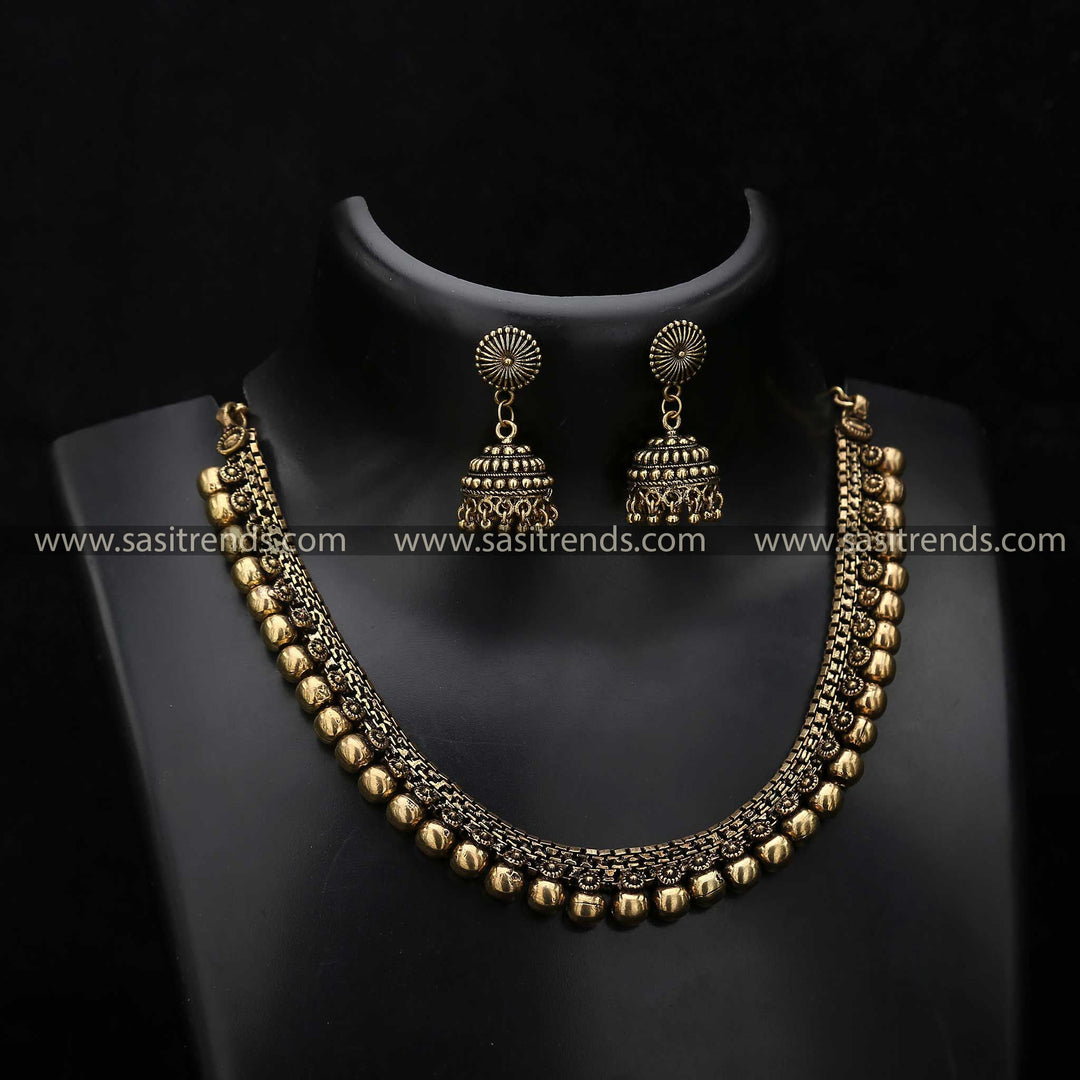 Aabharana Antique Gold Coloured Jewellery Set with Traditional Design Navarathir Special