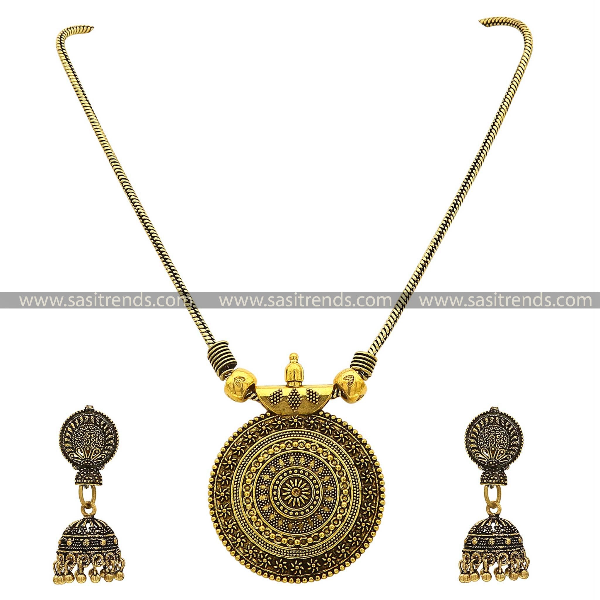 Small-Sized Chakra Pendant with Antique Gold Jhumkas Sasitrends Online Shopping