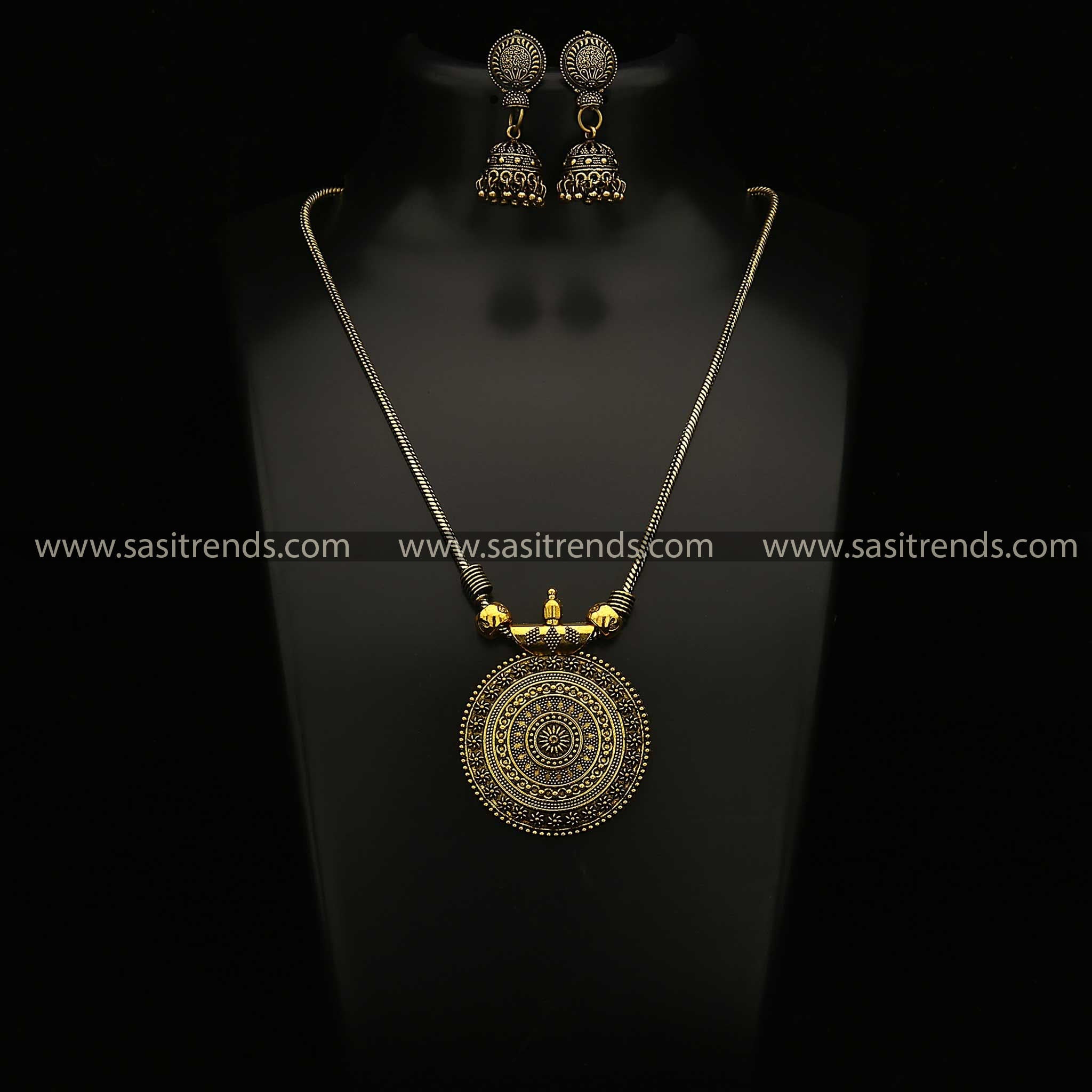 Roopasi Antique Gold Set with Small Chakra Pendant and Jhumka Earrings Jewellery Set Navarathiri Special