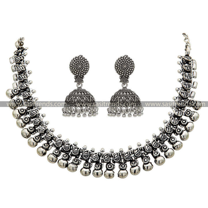 Ethnic Oxidised Taralini Jewellery Set with Ball and Jhumka Detail