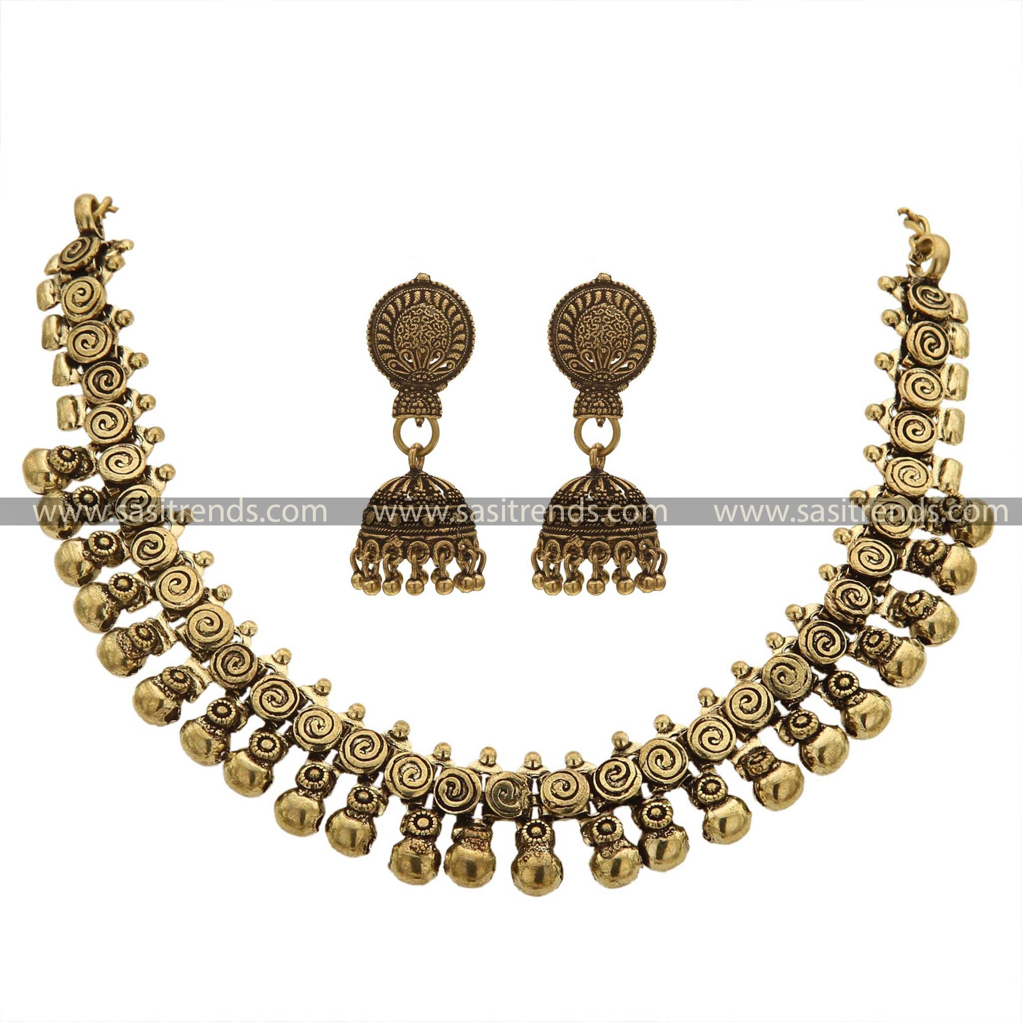 Navarathiri Special Taralini Oxidesed Antique Gold Ball Jewellery set Sasitrends Online Shopping