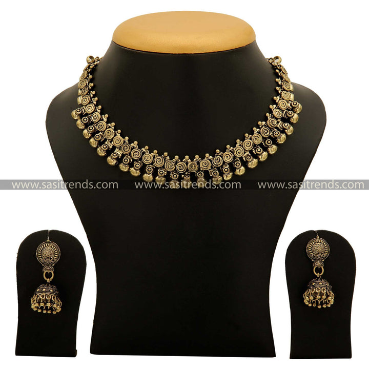 Navarathiri Special Taralini Oxidesed Antique Gold Ball Jhumka Earrings Jewellery set