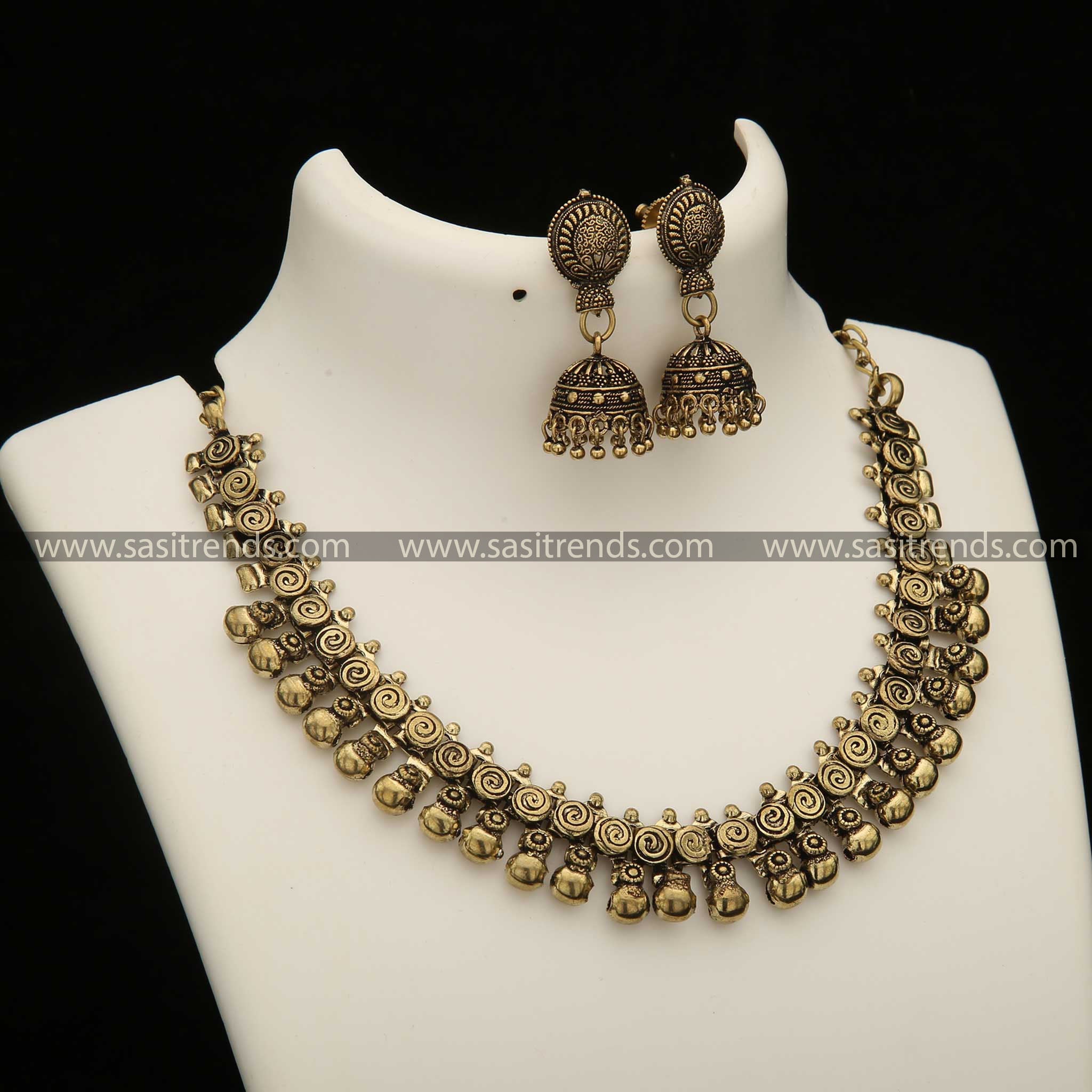 Navarathiri Special Taralini Oxidesed Antique Gold Ball Jewellery set