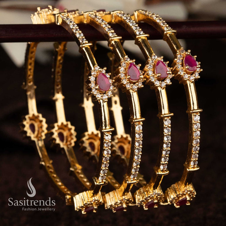 Designer ruby-studded bangles with diamond replica, ideal for special occasions - Sasitrends