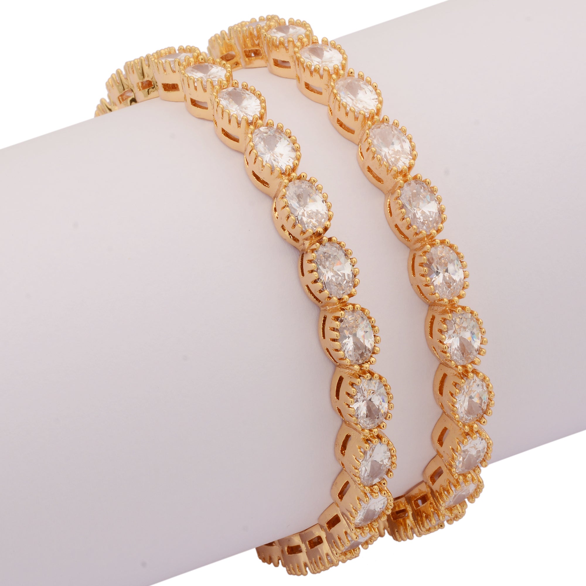 Elegant Micro Gold Plated Bangles White AD Stone