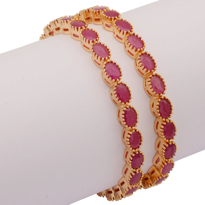 Trendy Micro Gold Plated Bangles With Oval Ruby AD Stone Party Wear Online