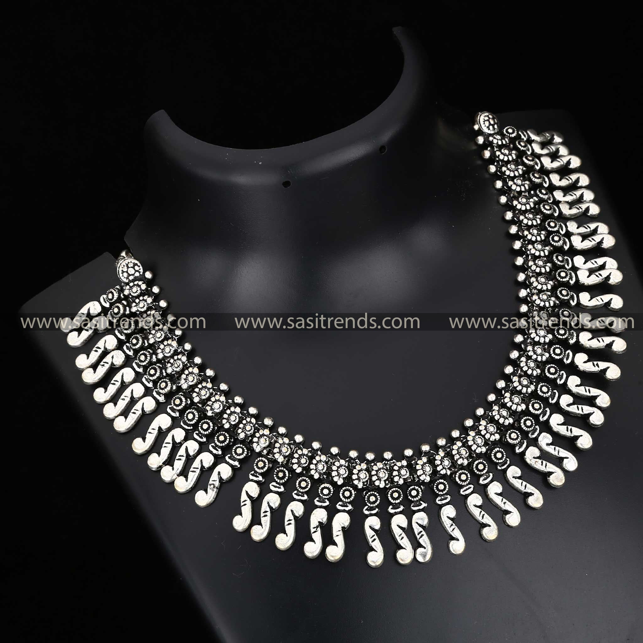 Intricately designed Kolhapuri oxidised necklace showcasing traditional craftsmanship Navarathiri Special