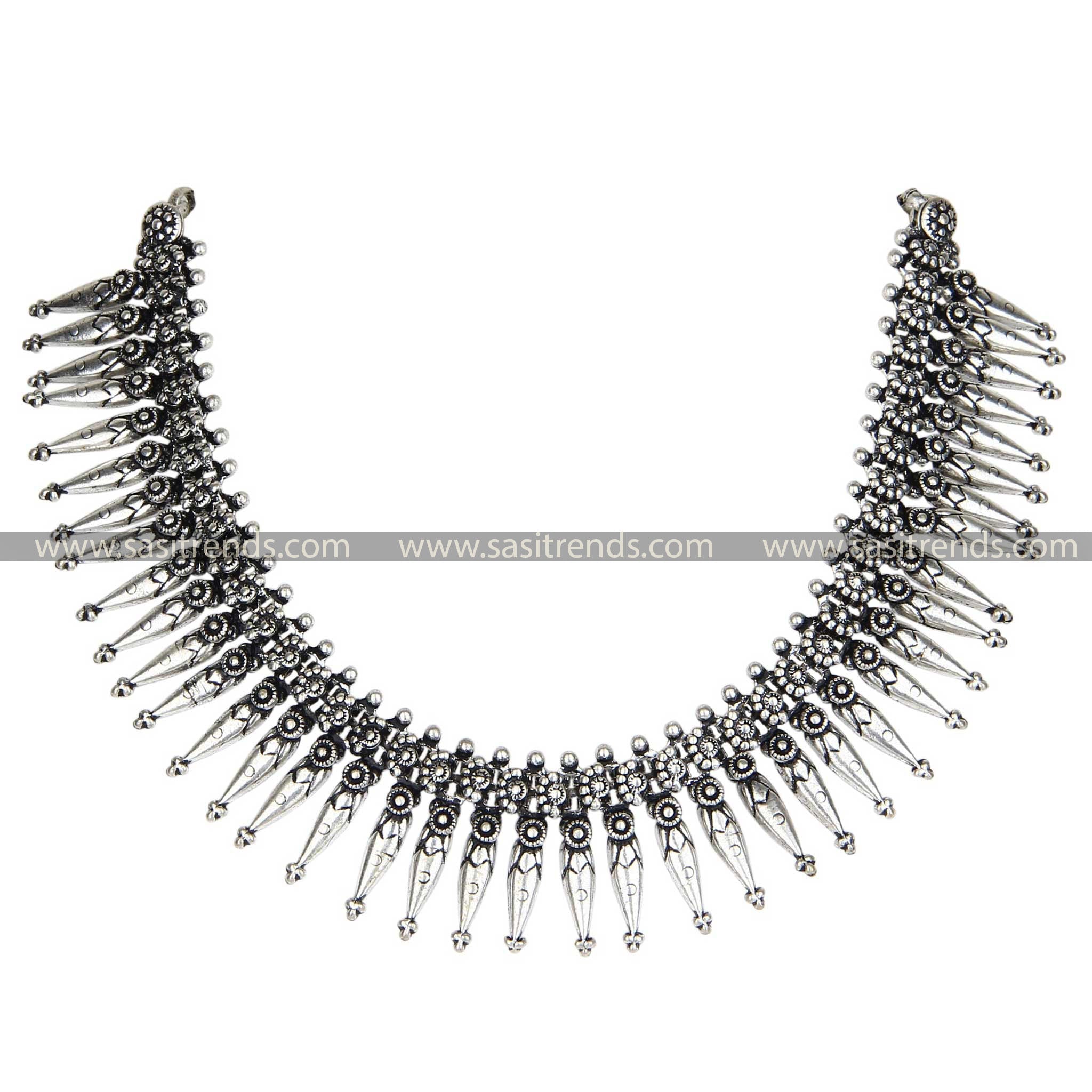 Oxidised silver necklace in a Kolhapuri design, perfect for cultural events 