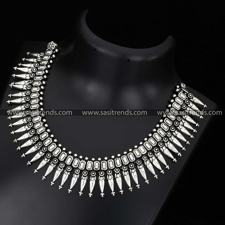 Kolhapuri antique oxidised necklace with detailed silver work 