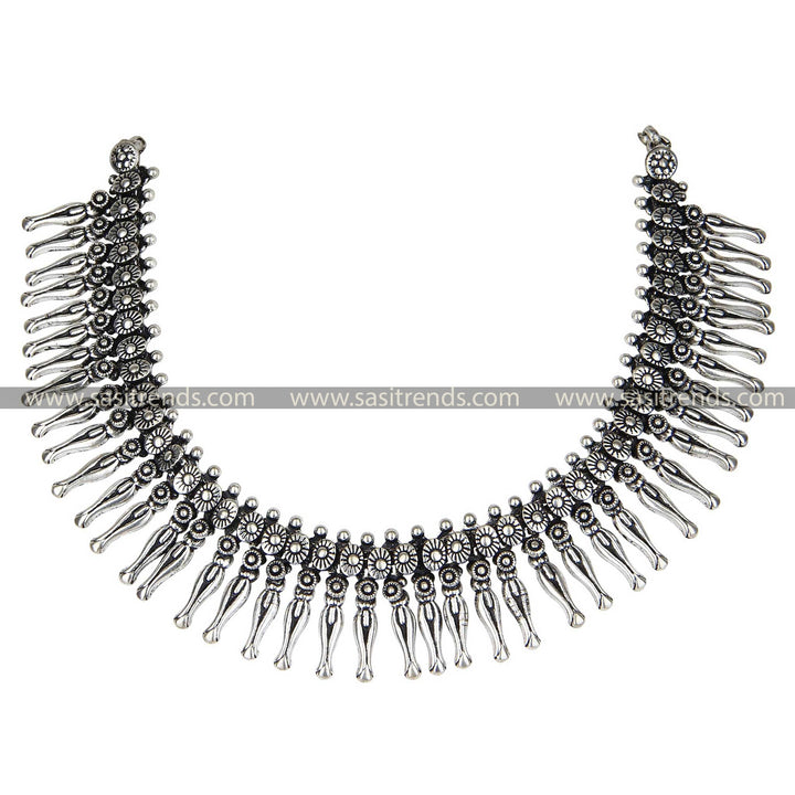 Silver oxidised traditional Kolhapuri necklace, a piece of cultural magnificence 