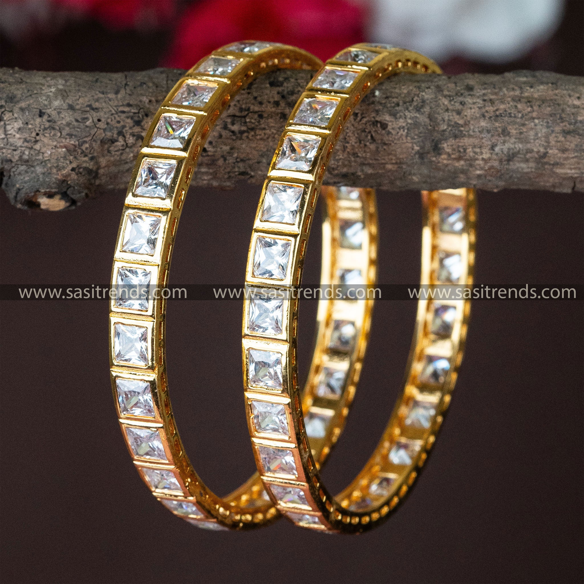 Temple Micro Gold Plated AD Stone Studded White Bangles