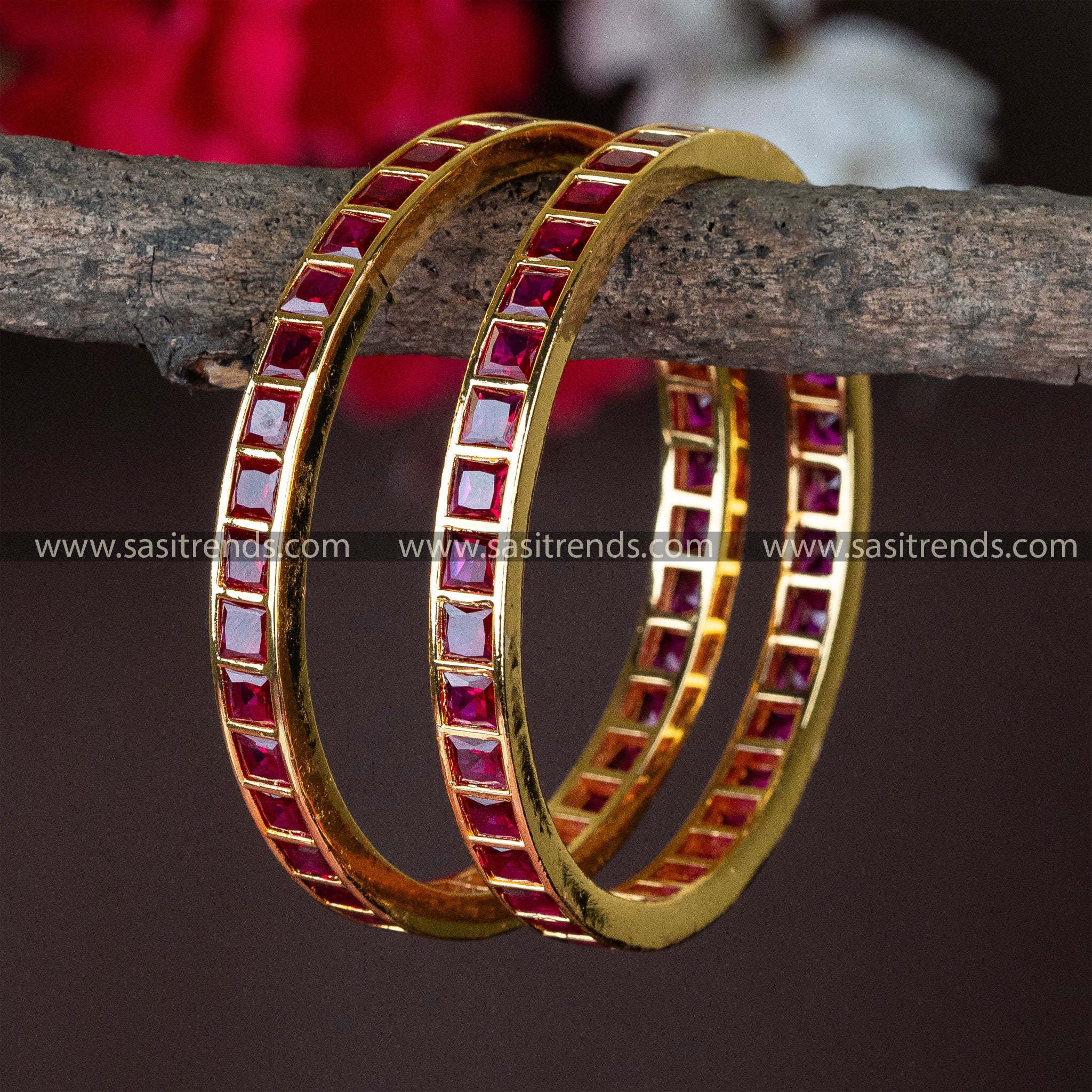 Traditional Micro Gold Plated AD Stone Studded Ruby bangles