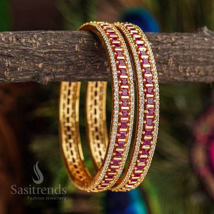 Exquisite Micro Gold Plated White Ruby American Diamond Stone Bangles – New Collection | Sasitrends