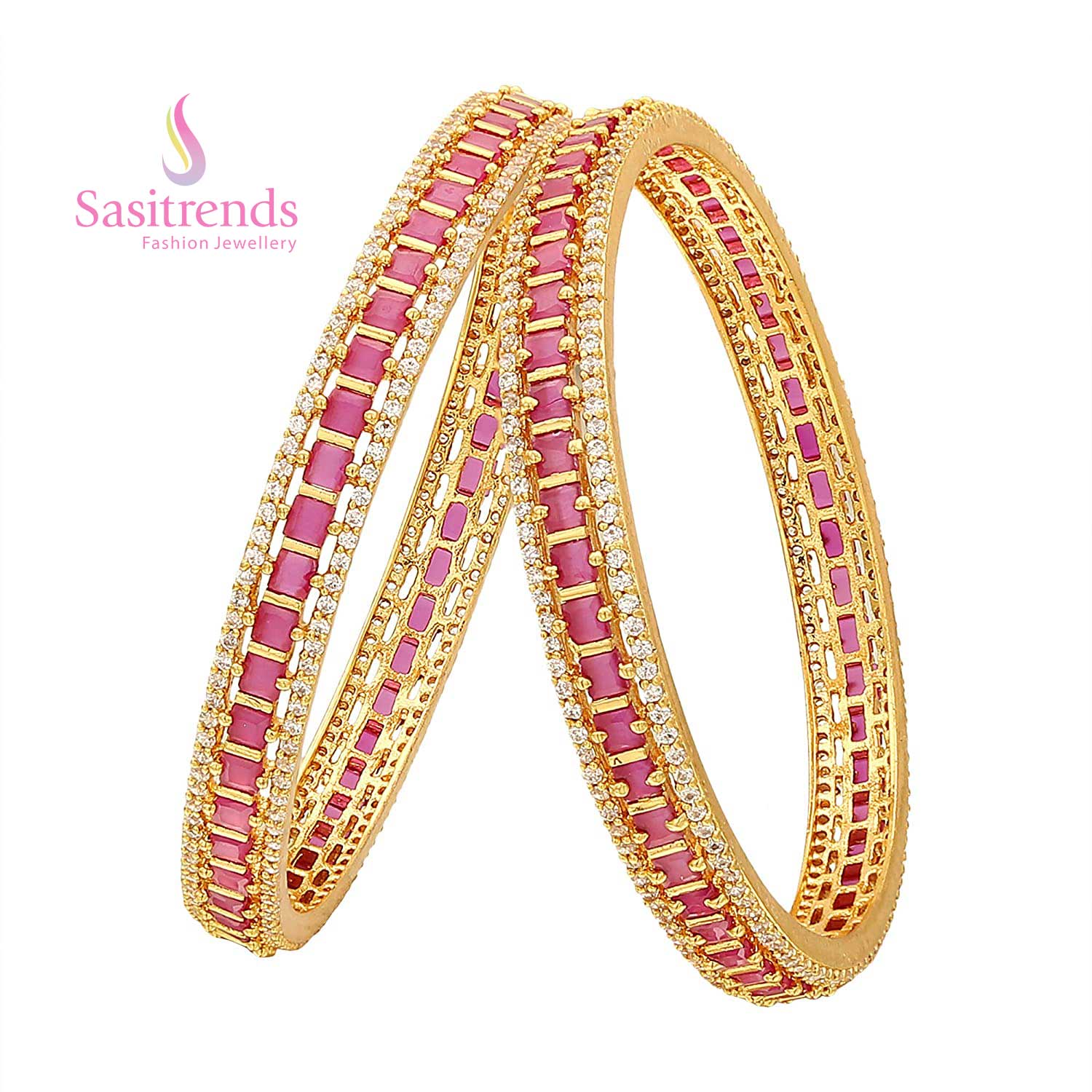  Premium square ruby AD bangles, micro gold-finished with exclusive craftsmanship, a perfect festive jewellery piece for women - Sasitrends